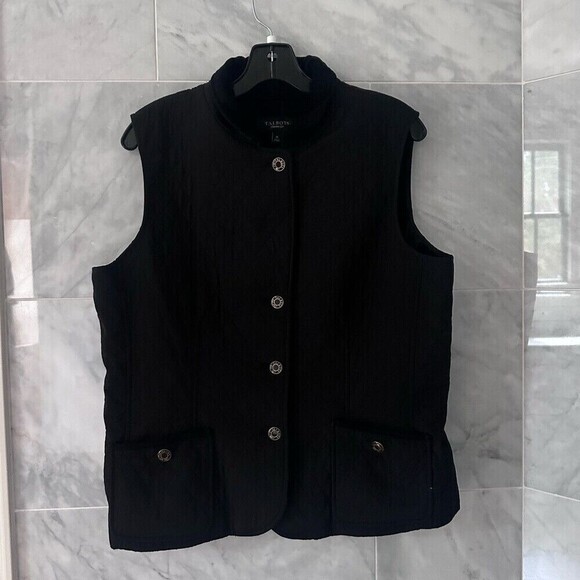 Talbots Jackets & Blazers - Talbots Womens Black Quilted Button Down Vest Jacket Size Medium